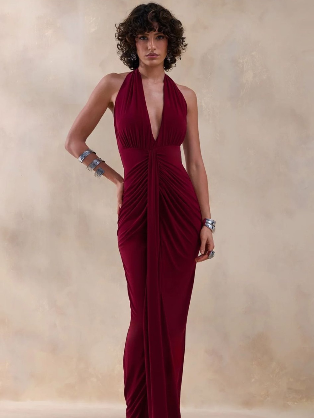 Club L London Deep Burgundy Halter Maxi Dress